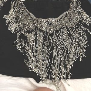 Beautiful silver hand beaded dress Shaw, small, medium vintage with a black mesh